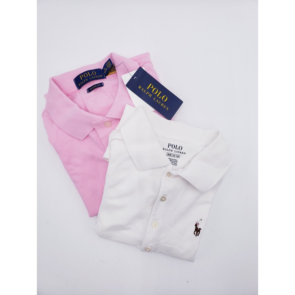 Polo Ralph Lauren Polo Shirts Pink White Short Sleeve Classic Fit Girls M(8-10)